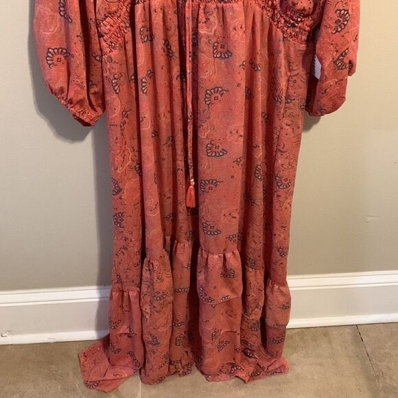 Boemo Maxi Dress Sz 3x Coral Pink Ruffle Tiered Smocked Waist nwt - Picture 3 of 8